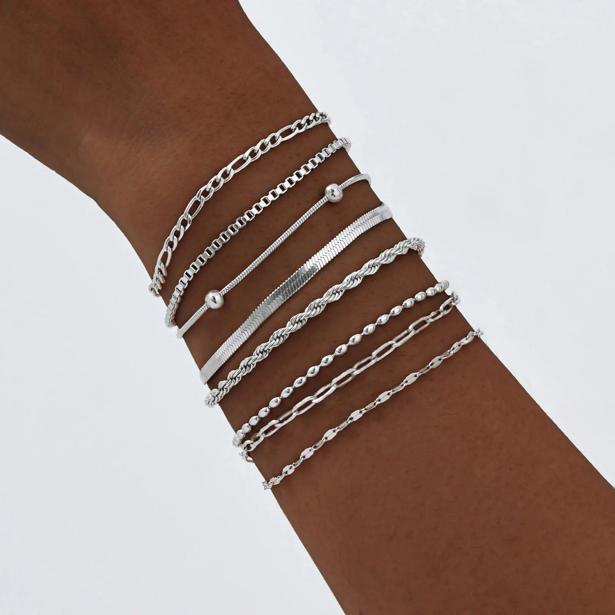 Women's Silver Stainless Steel Stackable Bracelet Set – 5 Pc Stackable Bracelet Set SPOT