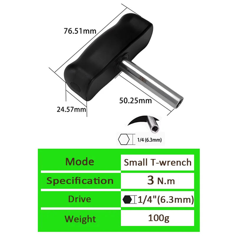 WISRETEC T-Handle Preset Torque Wrench 1.6–8Nm 1/4" Hex Preset Torque Wrench SPOT Torque 3N.m