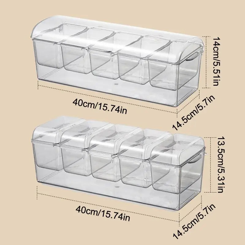 5-Compartment Chilled Condiment Server with Ice Tray & Lid Condiment Serving Tray SPOT