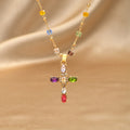 Rainbow Crystal Cross Necklace – Zircon Boho Clavicle Chain Pendant Necklace SPOT Default Title