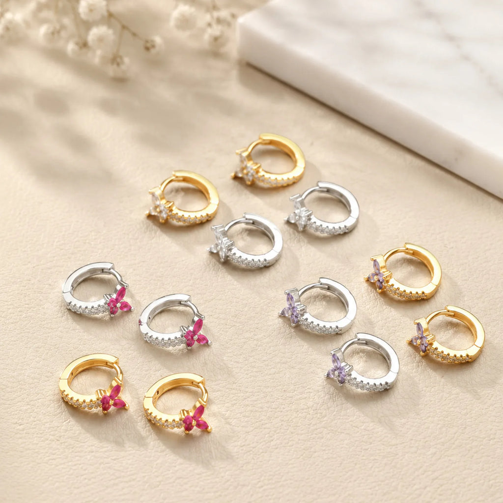 Marquise Zirconia Flower Hoop Earrings – 18K Gold Plated Huggies Hoop Earrings SPOT