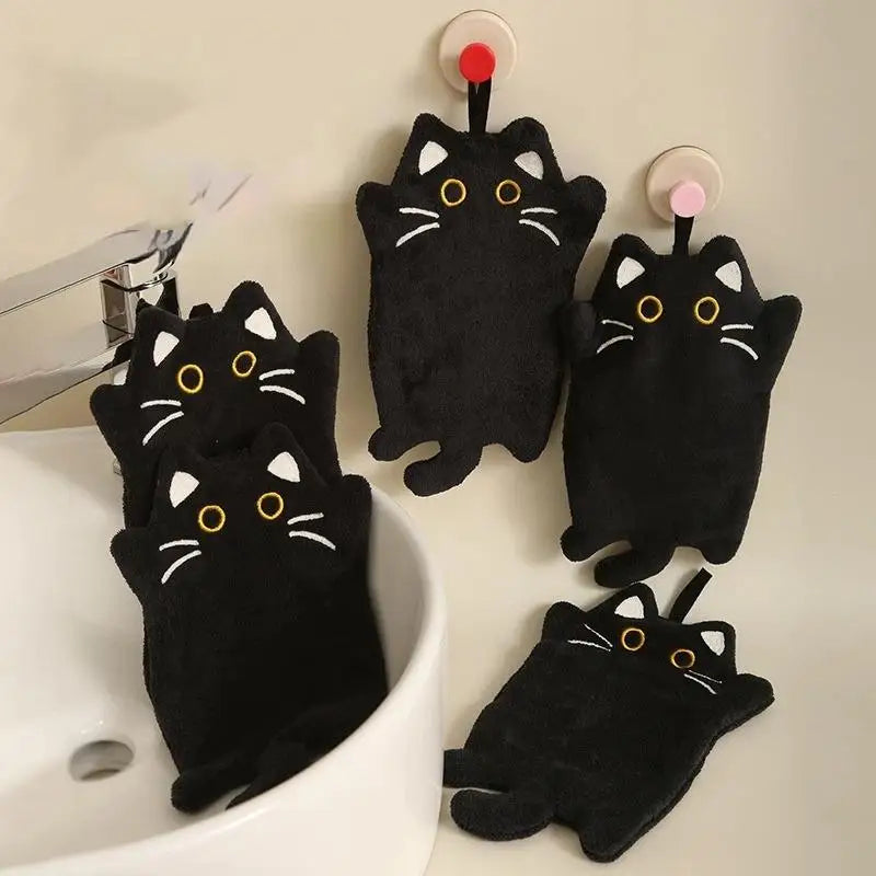 Cartoon Cat Coral Fleece Hand Towel – Soft & Absorbent Decorative Hand Towel SPOT