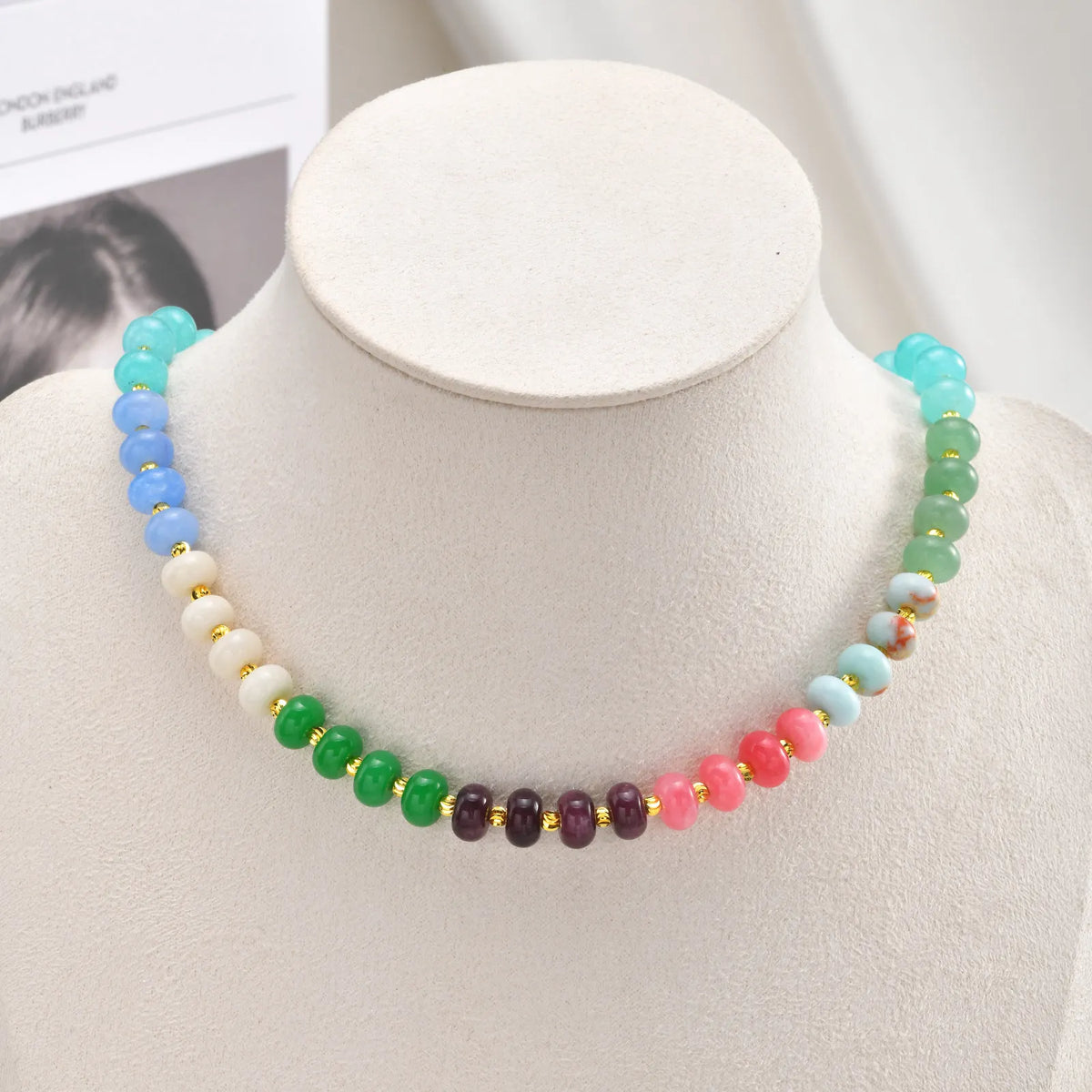 Boho Natural Gemstone Beaded Necklace – Stainless Steel Women Beaded Stone Necklace SPOT