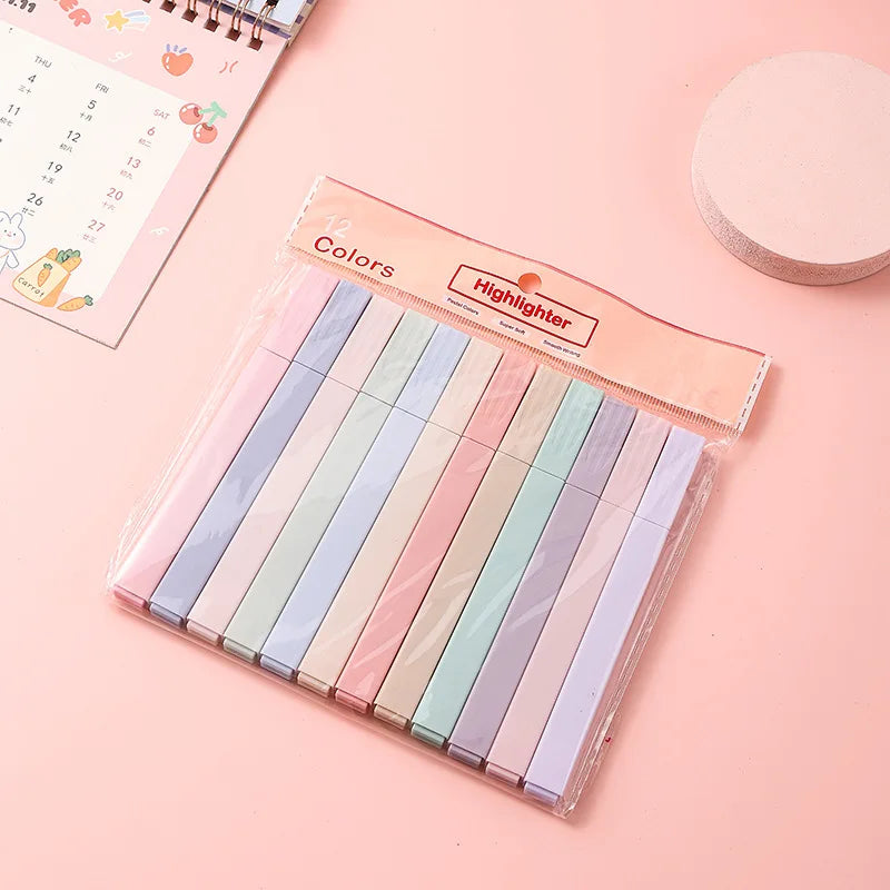 12-Pack Square Highlighter Markers for Journaling & School Highlighter Marker Set SPOT 12pcs color random