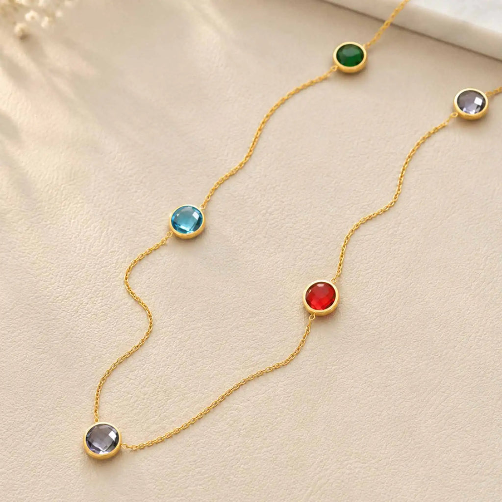 18K Gold Plated Natural Stone Bead Layering Necklace Women Beaded Chain Necklace SPOT