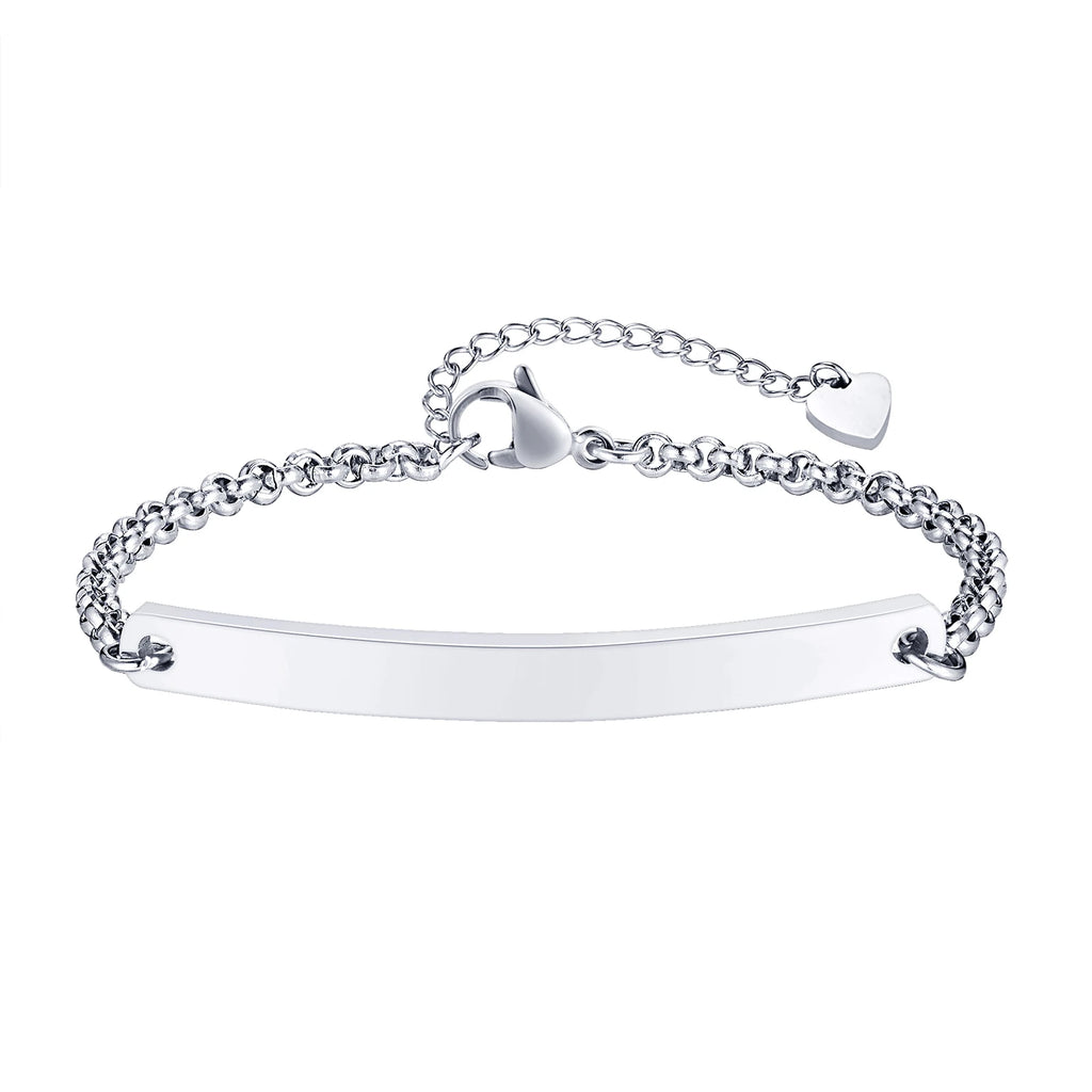 Personalized Name Bar Bracelet – Engraved Stainless Steel Engraved ID Bracelet SPOT BR-641S
