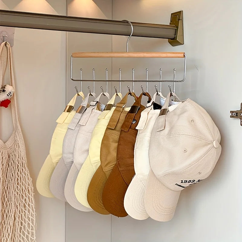 Wooden Hat Rack Organizer with Hooks – Caps, Belts & Ties Hat & Accessory Rack SPOT