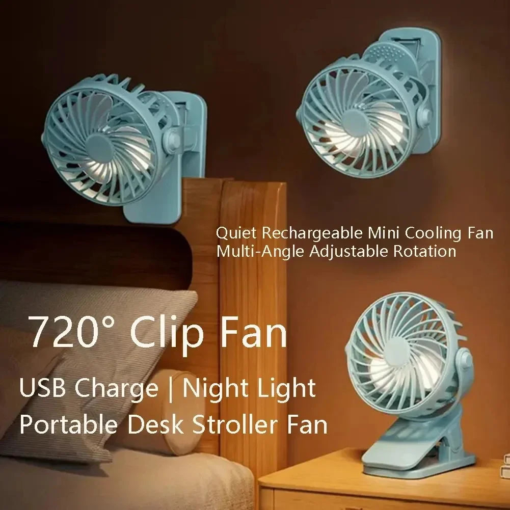 Rechargeable Clip Fan – 720° Rotatable USB Desk & Wall Fan Portable Clip Fan SPOT