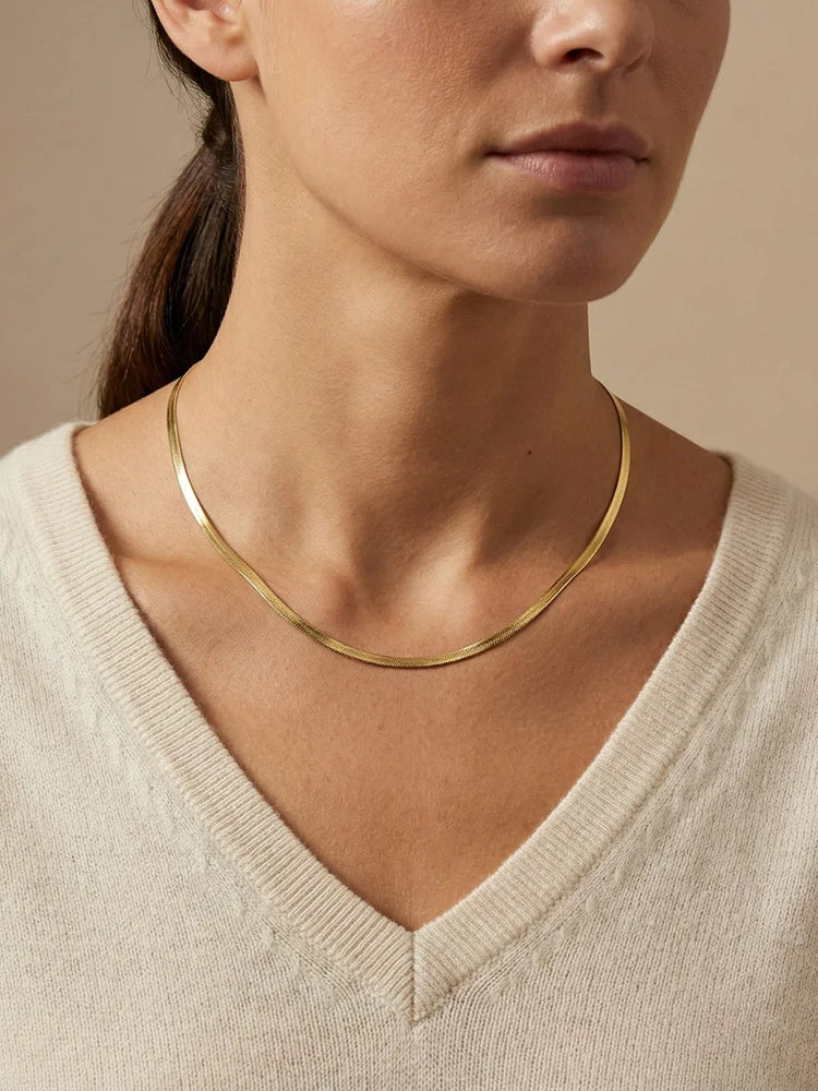 Herringbone Chain Necklace – Waterproof Stainless Steel Women Chain Necklace SPOT