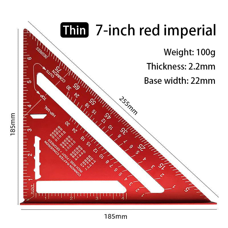 7-Inch Aluminum Speed Square – Metric & Imperial Angle Ruler Speed Square Ruler SPOT red-english