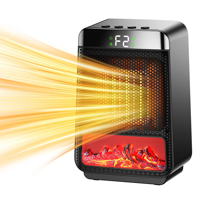 PTC Electric Fireplace Heater – 3D Flame, Silent, Energy Saving Electric Fireplace Heater SPOT Black 100V-240V EU Plug