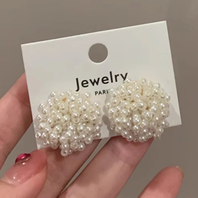 White Pearl Flower Stud Earrings – Elegant Wedding Jewelry Pearl Stud Earrings SPOT