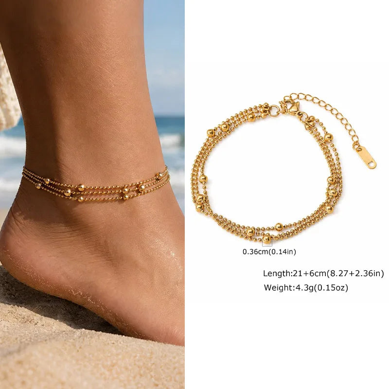 Waterproof Layered Gold Anklet – Adjustable Zirconia Foot Chain Anklet Bracelet SPOT JC-301G