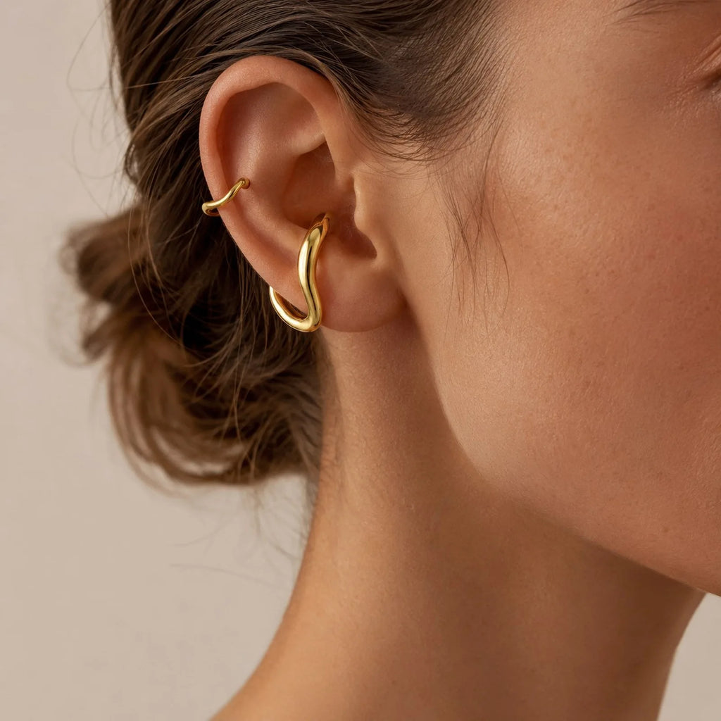 Gold Geometric Ear Cuffs – 2pc No-Piercing Clip Earring Set Clip-On Ear Cuffs SPOT EDC-039G-SFT