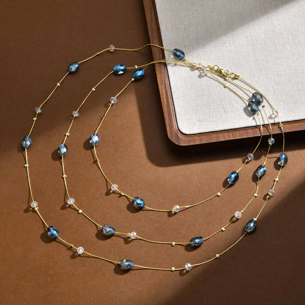 Layered Blue Crystal CZ Statement Necklace – Sweater Chain Statement Necklace SPOT