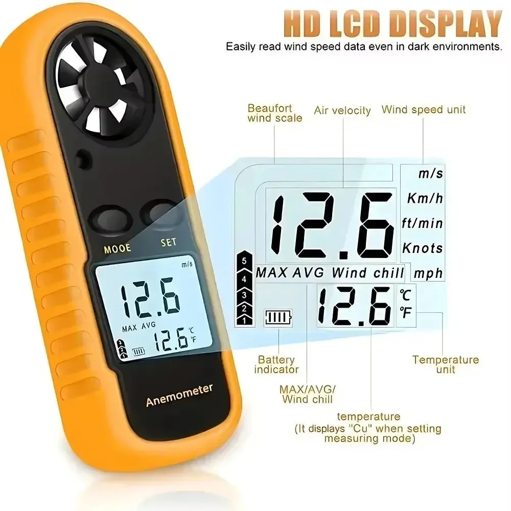 Portable Digital Anemometer – Wind Speed & Temp Gauge LCD Digital Anemometer SPOT