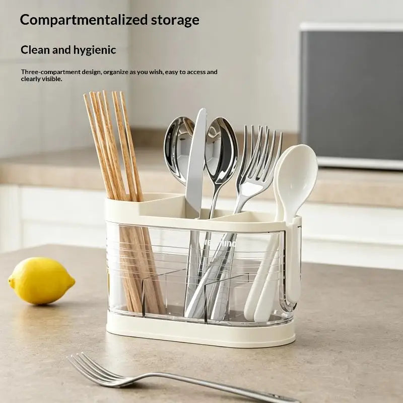 3-Compartment Cutlery Holder with Drainage – Anti-Mold Cutlery Organizer SPOT