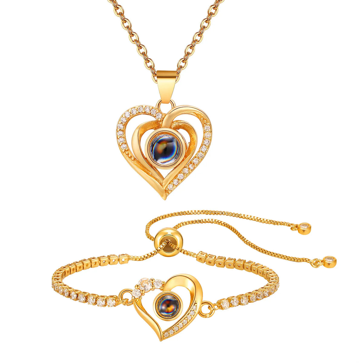 Personalized Heart Photo Necklace | Cubic Zirconia Pendant Custom Photo Necklace SPOT