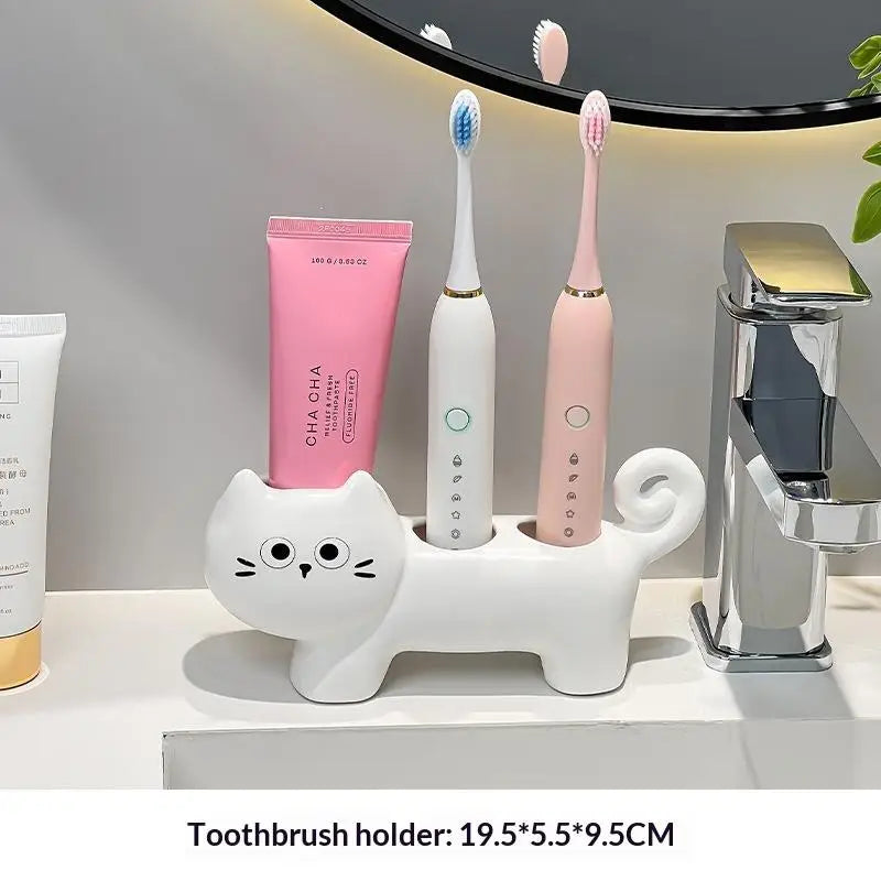 Black Cat Ceramic Toothbrush Holder – 3-Slot Bathroom Organizer Toothbrush Holder SPOT