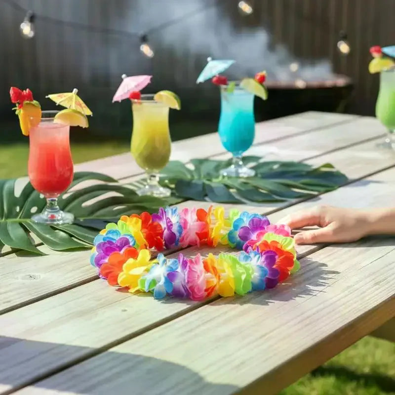 10-Pack Hawaiian Flower Lei Necklaces – Luau Party Garlands Costume Lei Necklace SPOT
