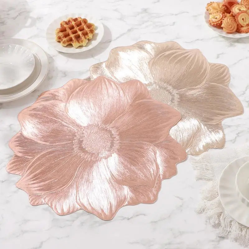 Metallic Lotus Flower PVC Placemat – Waterproof & Non-Slip Decorative Placemat SPOT