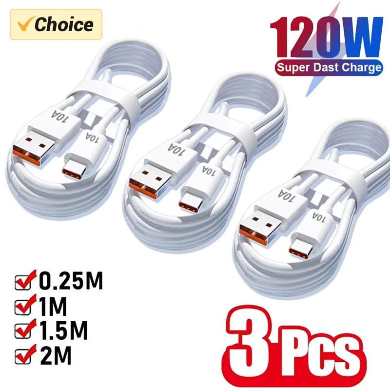 120W USB-A to USB-C Fast Charging Cable 10A | 1/2/3 Pack USB-C Charging Cable SPOT
