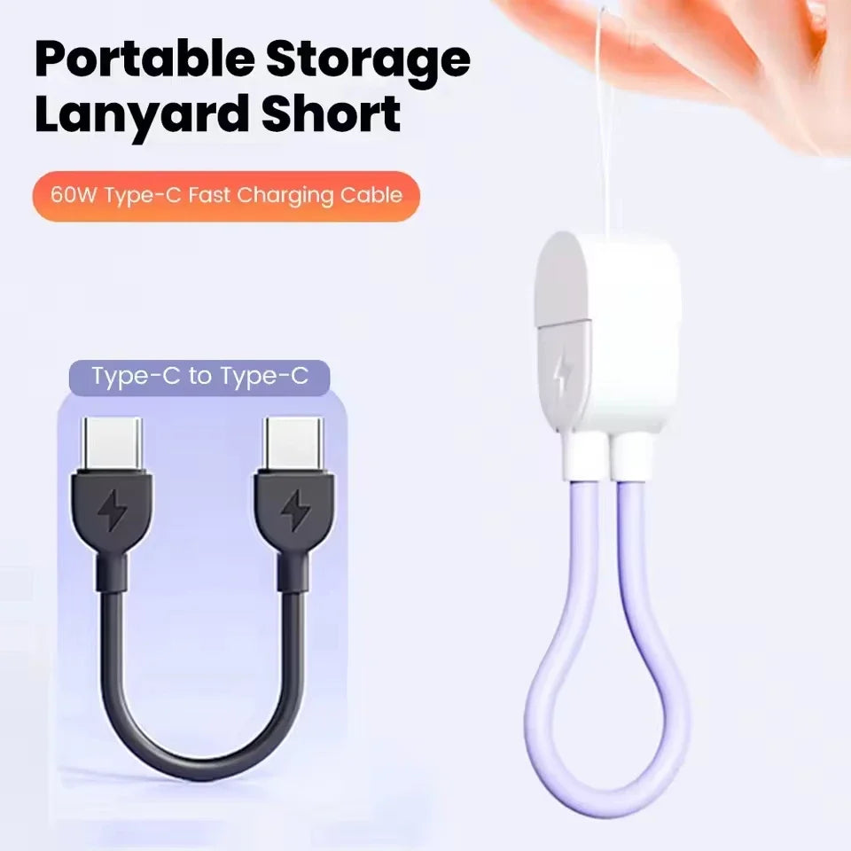 PD 60W USB-C Keychain Cable 17cm – Fast Charging & Data USB-C Charging Cable SPOT