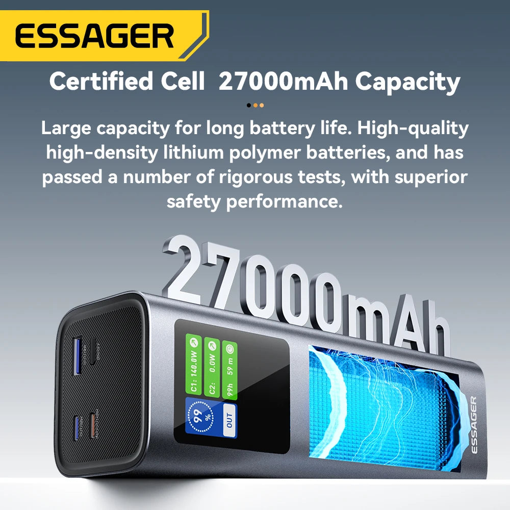 ESSAGER 140W 27000mAh Power Bank PD3.1 Fast Charging Display Portable Power Bank SPOT