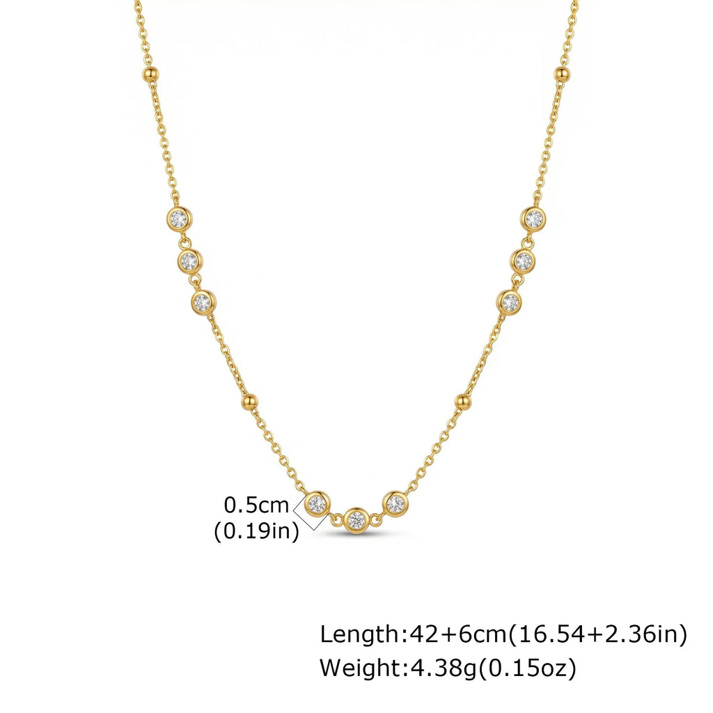 Gold Plated CZ Station Necklace – Dainty Minimalist Choker Station Choker Necklace SPOT