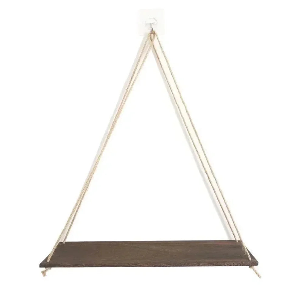 Wood Hanging Shelf Hemp Rope – Floating Wall Plant Tray Floating Wall Shelf SPOT Brown color