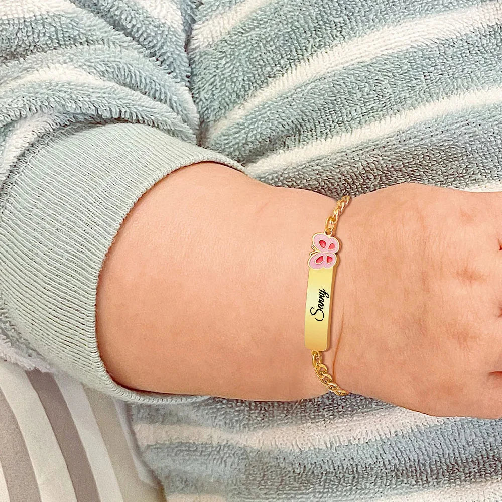 Custom Engraved ID Name Bracelet – Butterfly Chain Kids Gift Personalized ID Bracelet SPOT