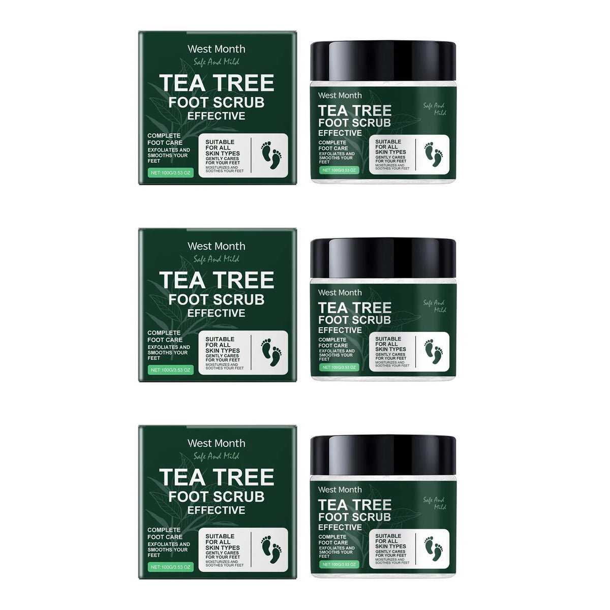 Tea Tree Foot Scrub – Exfoliating Sea Salt Foot Scrub 100g Foot Scrub SPOT 3 x 100g Boxed