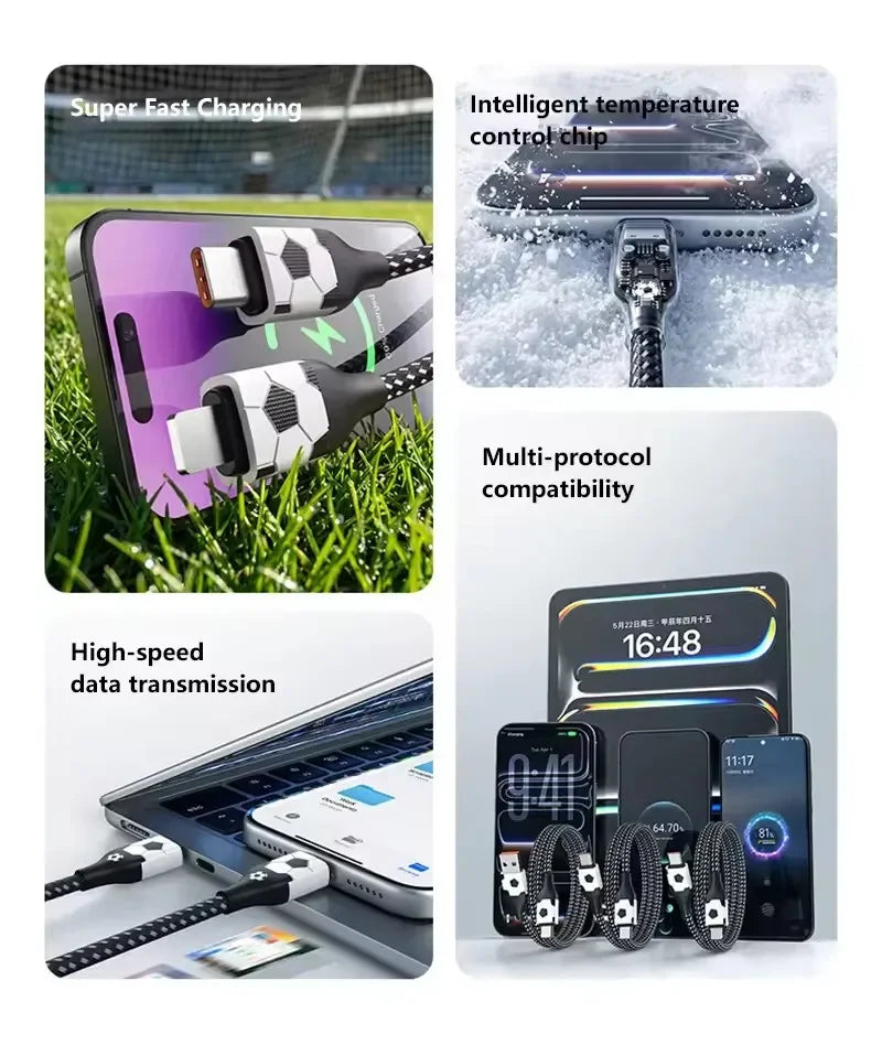 Football Style Braided Fast Charging Cable – iPhone & Android Charging Cable SPOT