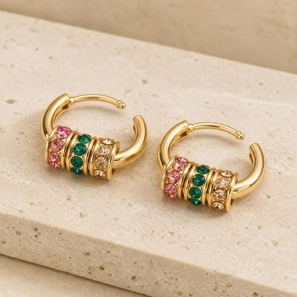 18K Gold Plated Multicolor CZ Huggie Hoop Earrings for Women Hoop Huggie Earrings SPOT Default Title