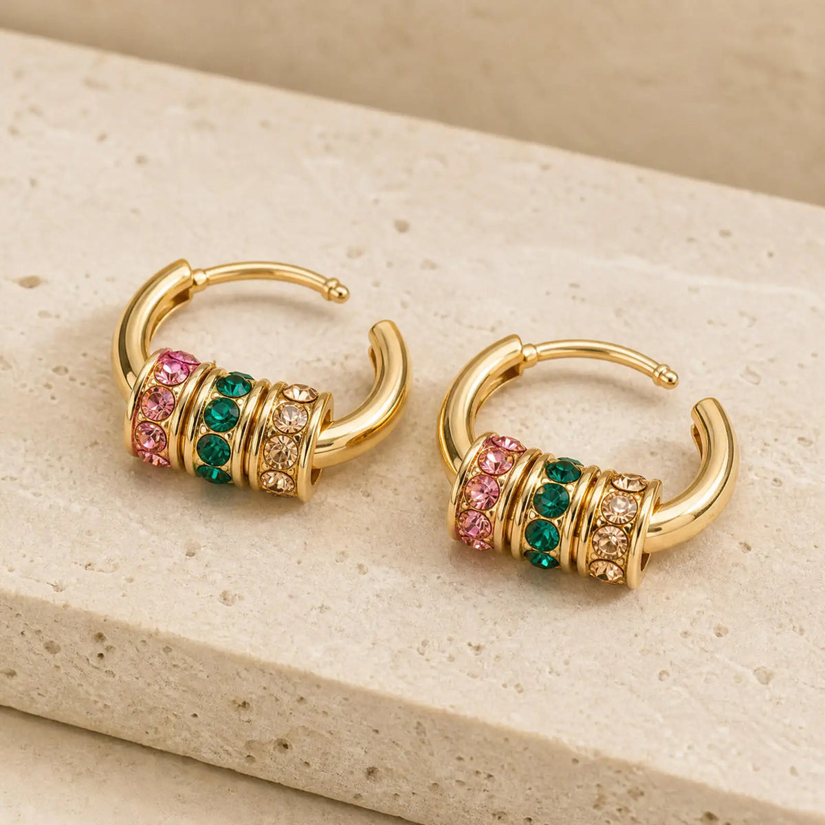 18K Gold Plated Multicolor CZ Huggie Hoop Earrings for Women Hoop Huggie Earrings SPOT Default Title