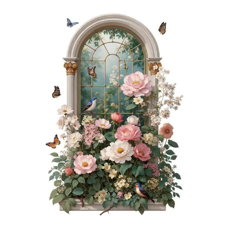 Arched Window Floral Wall Sticker – Butterfly & Bird Decal Wall Decal Sticker SPOT