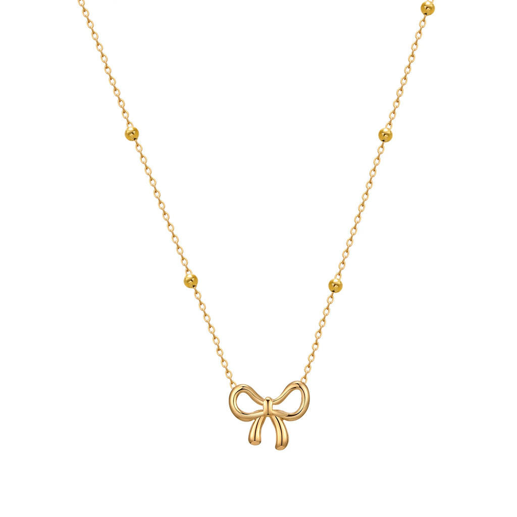 Women's 18K Gold Bow Pendant Necklace – Dainty Satellite Chain Pendant Necklace SPOT