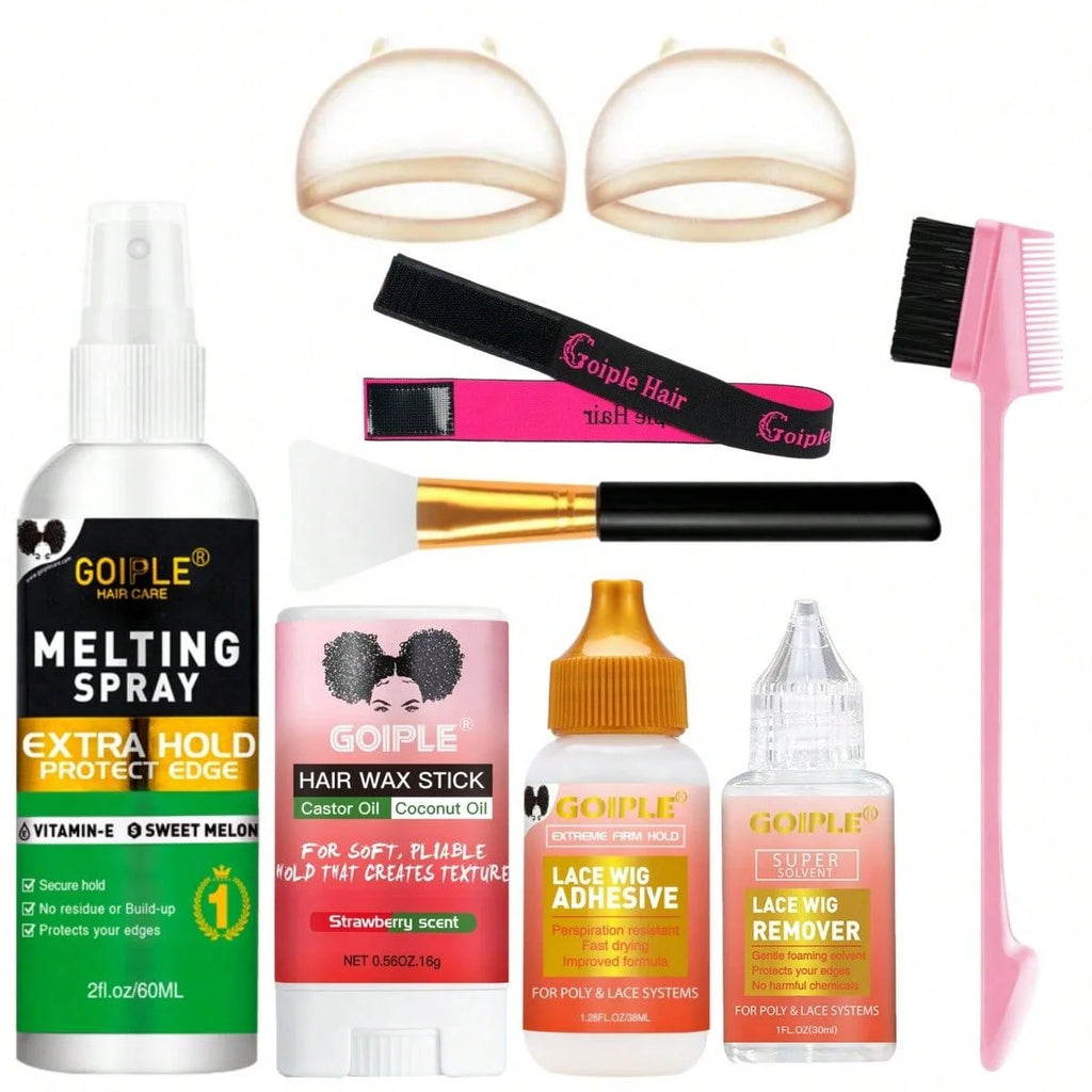 Goiple Lace Wig Installation Set – Melting Spray & Adhesive Wig Installation Kit SPOT 9pcs-60-16-38ml-30ml