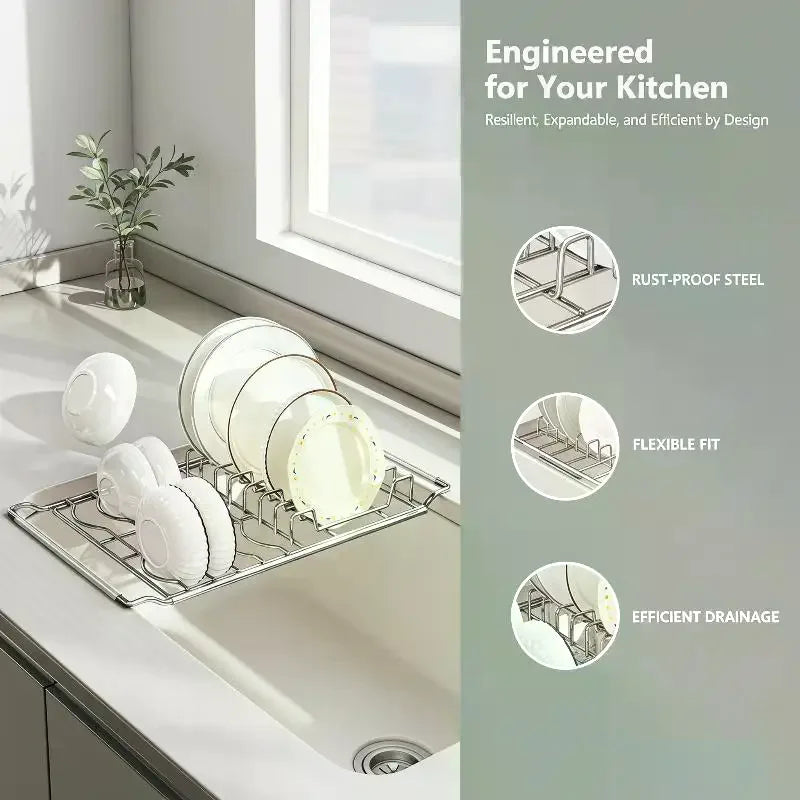 Expandable Over-Sink Dish Drying Rack – Rustproof Stainless Steel Dish Drying Rack SPOT