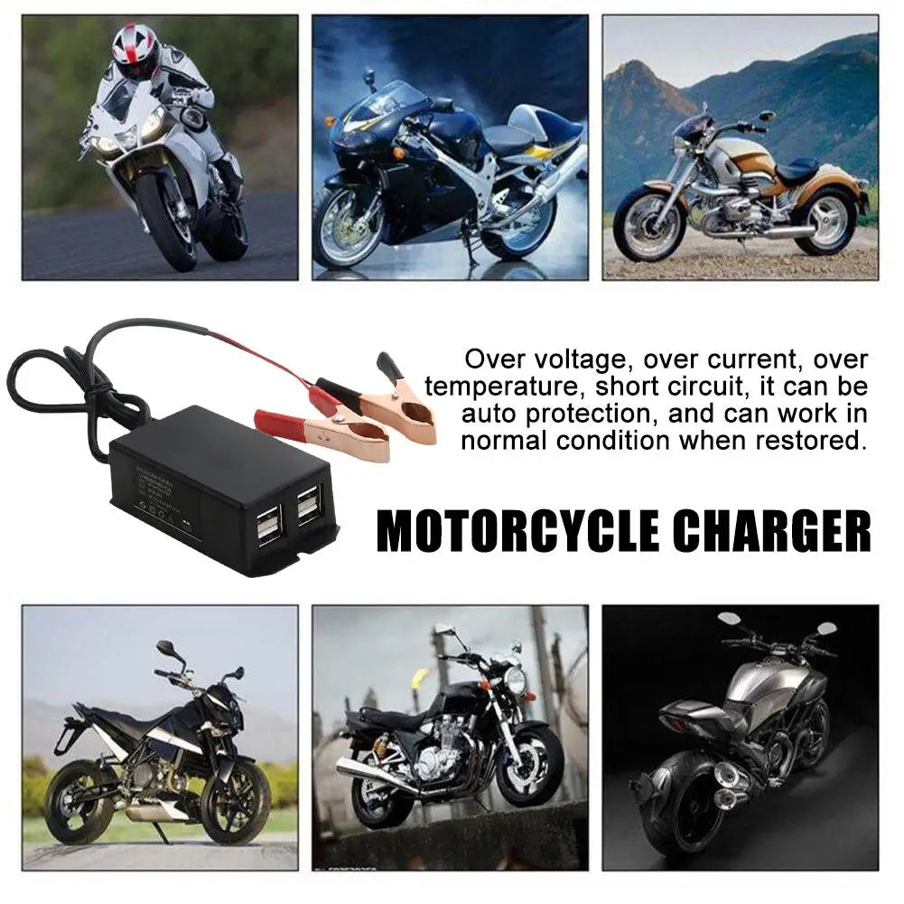 4-Port USB Car & Motorcycle Charging Hub – DC 12V 24V Battery Clip Vehicle USB Charger SPOT