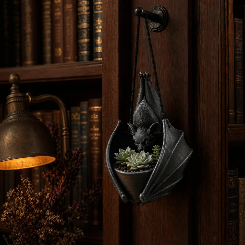 Gothic Bat Hanging Planter – Black Bat Wing Succulent Pot Hanging Planter SPOT