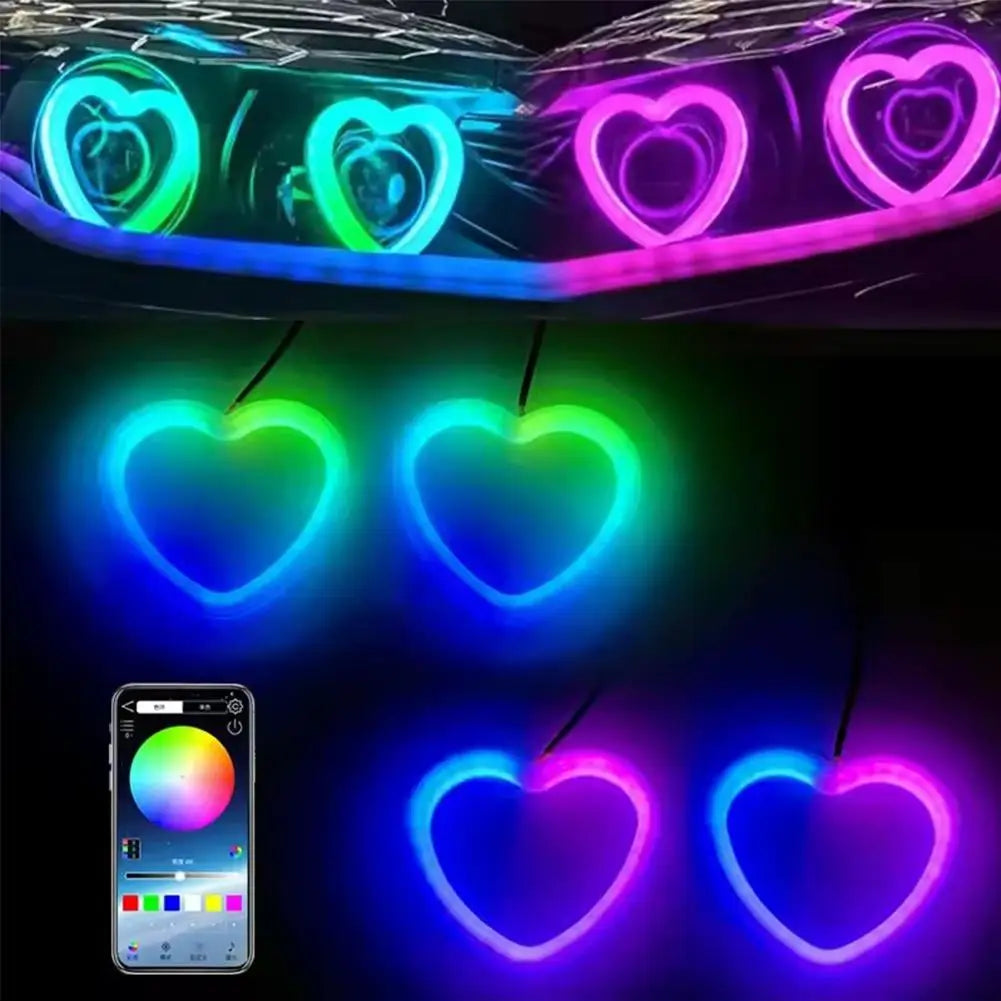 RGB Heart Angel Eye Halo Rings 12V LED DRL & Amber Turn Signal LED Halo Ring Set SPOT