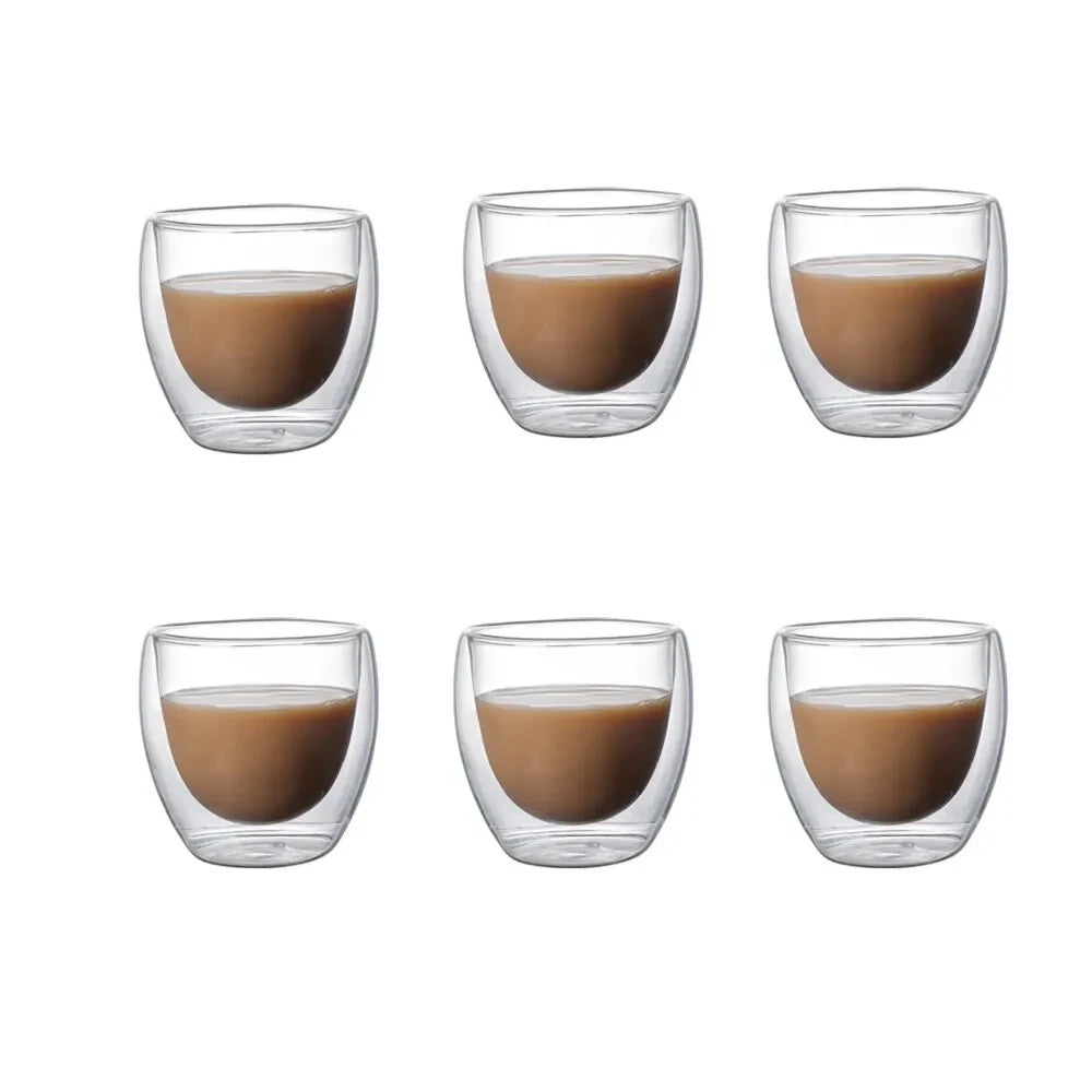 6-Pack Double Wall Glass Cups 80ml – Coffee, Tea & Beer Set Glass Cup Set SPOT