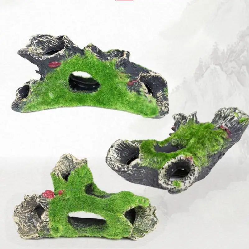 Resin Aquarium Hiding Cave – Moss & Driftwood Fish Tank Decor Aquarium Decoration SPOT