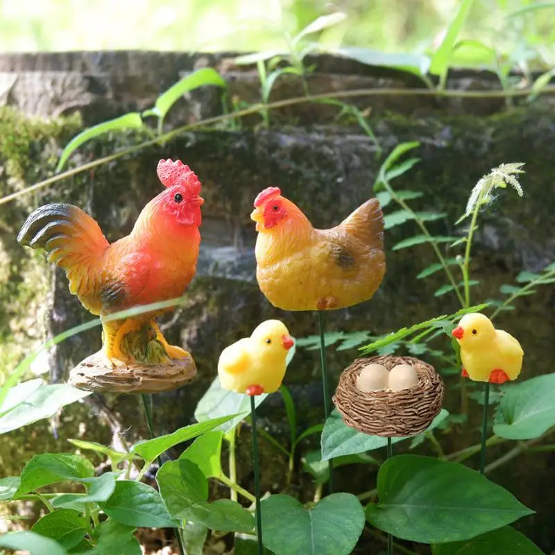 Mini Resin Chicken Figurines Set – Fairy Garden & Bonsai Decor Miniature Figurine Set SPOT A2 1Set