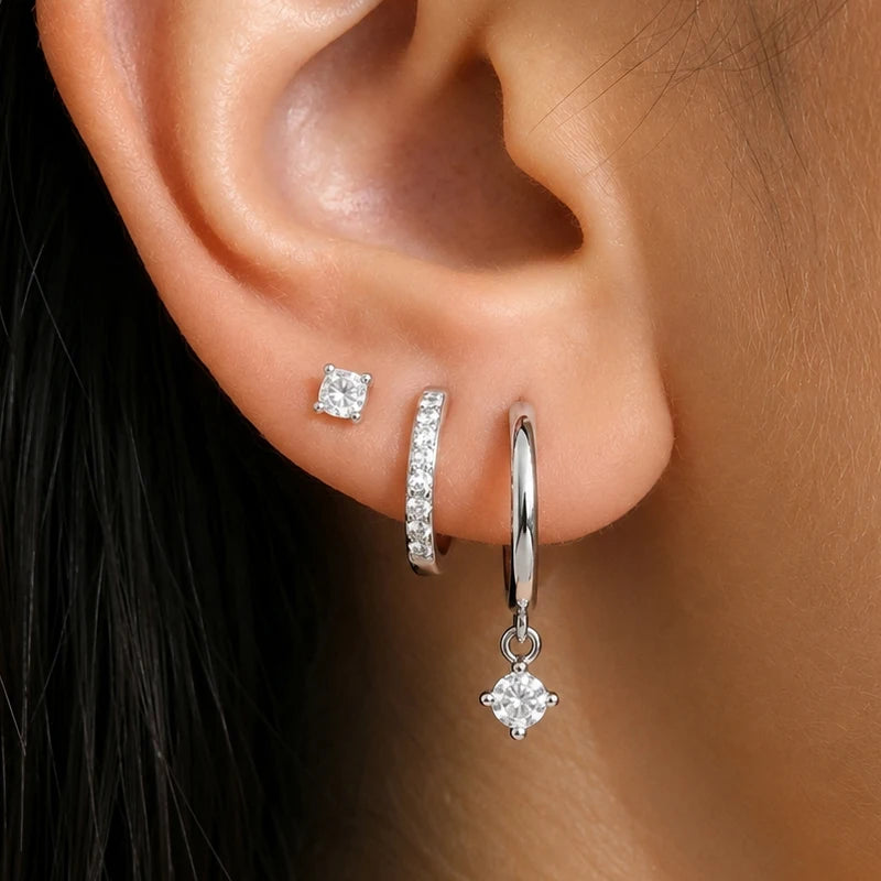 3-Piece Cartilage Huggie Earrings Set – Silver Tone Hypoallergenic Huggie Hoop Earrings SPOT EBD-541G