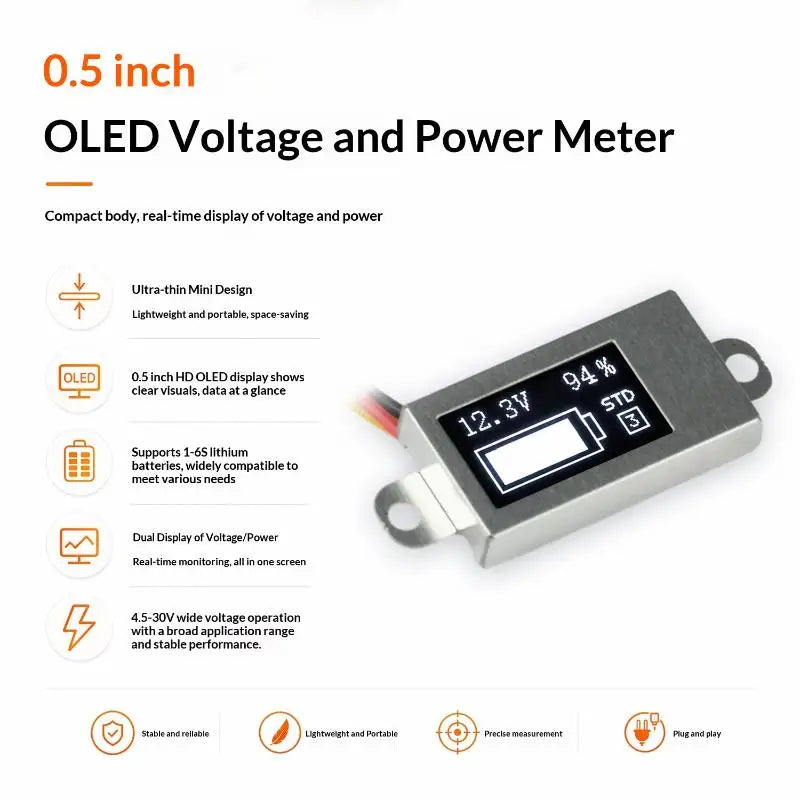 DC 0–30V Mini OLED Voltage Meter | 1–6S Battery Level Monitor Digital Voltage Meter SPOT