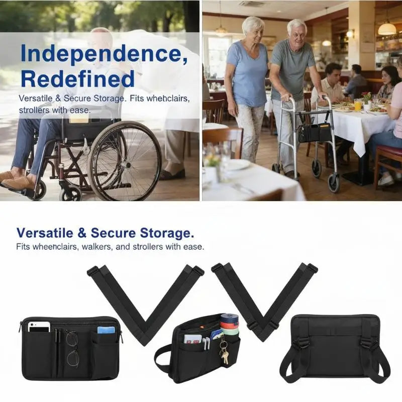 Wheelchair Armrest Storage Bag with Cup Holder | Oxford Cloth Wheelchair Armrest Bag SPOT