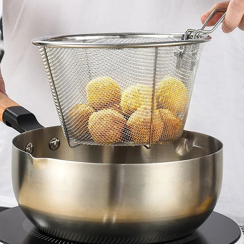 Stainless Steel Deep Fry Basket – Round Wire Mesh Strainer Fry Basket Strainer SPOT