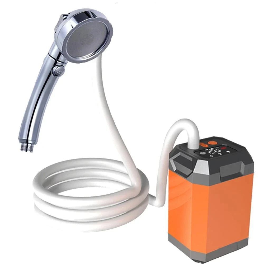 Portable USB Electric Camping Shower Pump – Digital Display Camping Shower Pump SPOT Orange